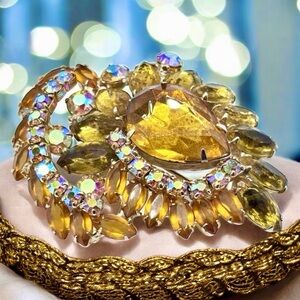 Verified Juliana D&E Large AB and Topaz Rhinestone Brooch